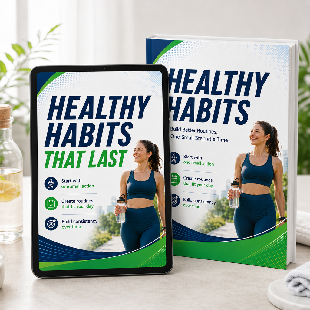 Healthy Habits That Last ebook and tablet mockup