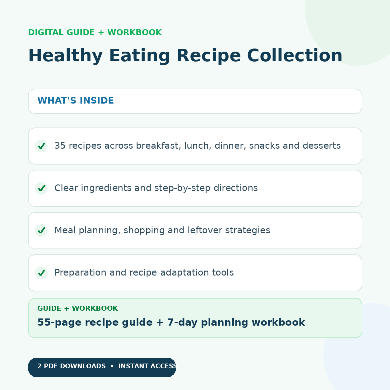 Healthy Eating Recipe Collection - what's inside the 70-page recipe guide and workbook bundle